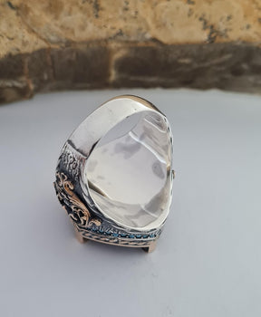 Master Mason Blue Lodge Ring - Handmade Sterling Silver Green Agate - Bricks Masons