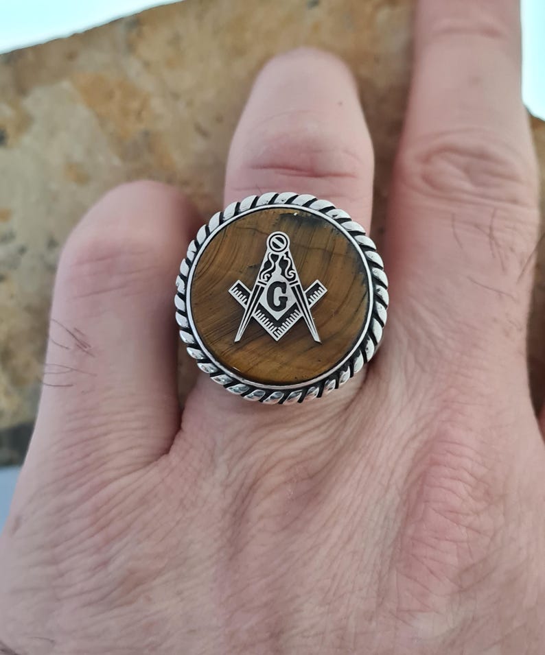 Master Mason Blue Lodge Ring - Tiger Eye 925 Silver - Bricks Masons