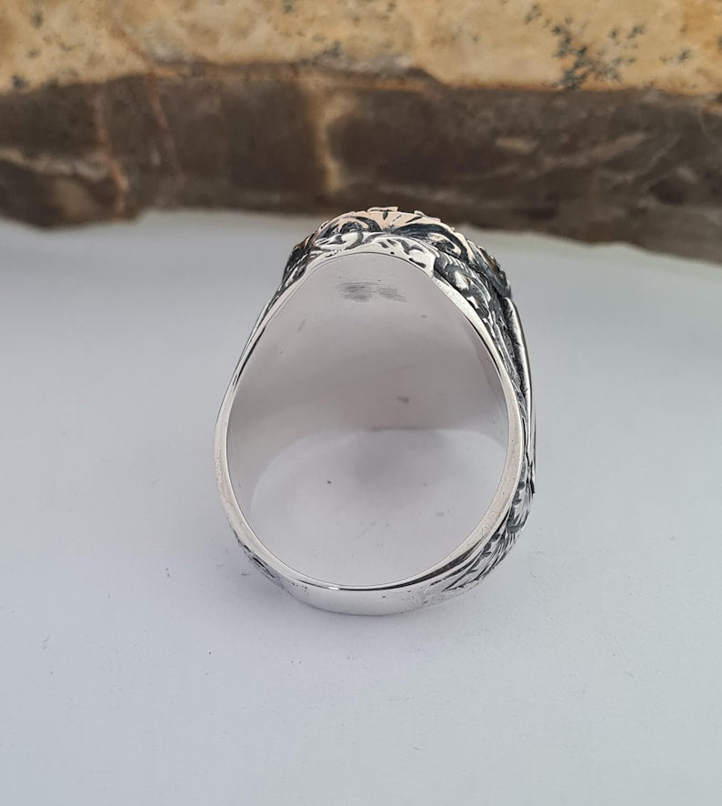 Master Mason Blue Lodge Ring - Handmade Sterling Silver Green Agate - Bricks Masons