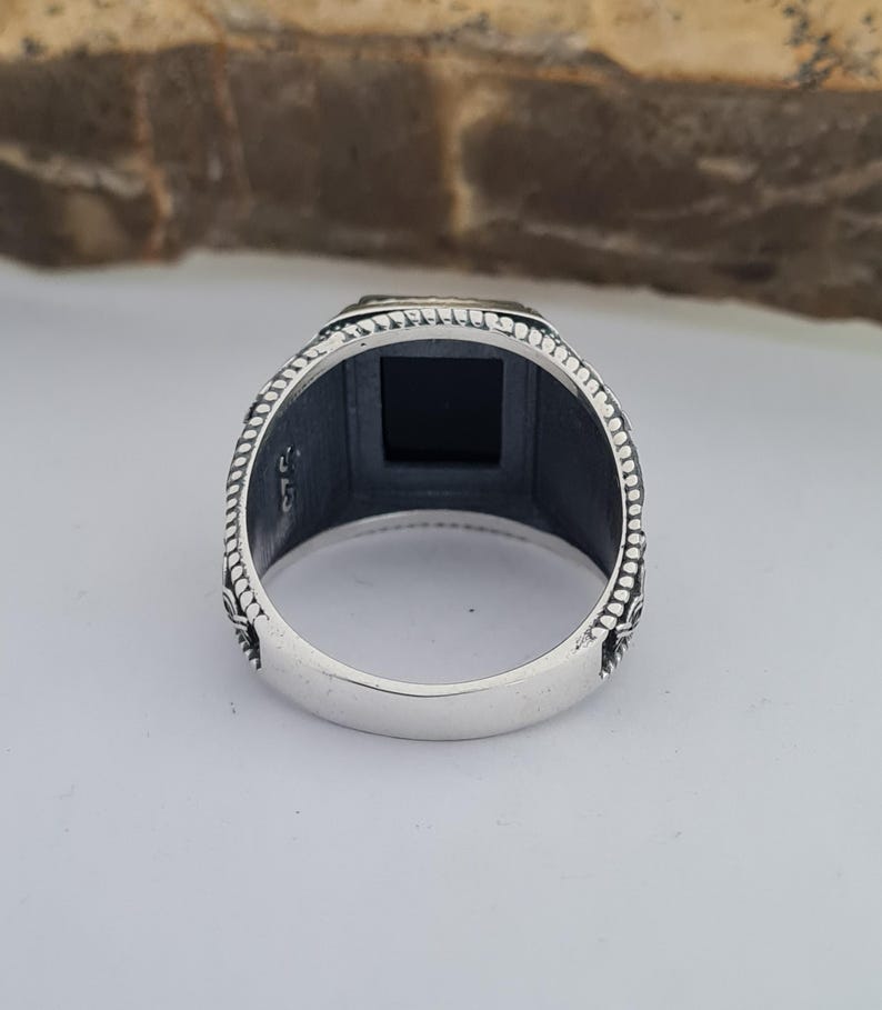 Master Mason Blue Lodge Ring - Handmade Sterling Silver Onyx - Bricks Masons