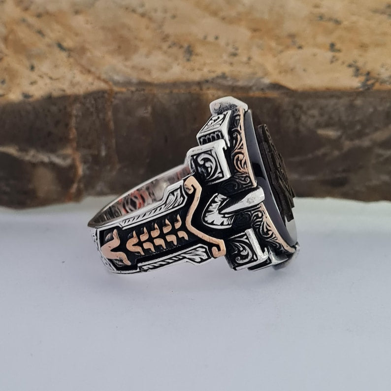 Master Mason Blue Lodge Ring - Sterling Silver Masonic Garnet Zircon - Bricks Masons