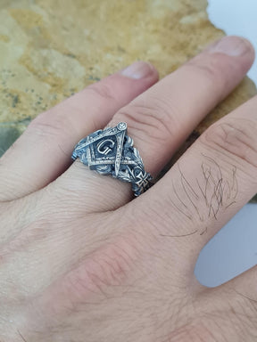 Master Mason Blue Lodge Ring - Handcrafted Sterling Silver Gothic Templar Cross - Bricks Masons