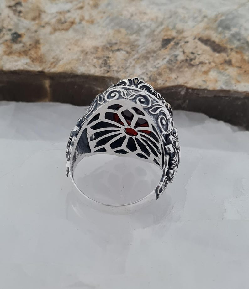 Master Mason Blue Lodge Ring - Garnet Zircon Compass & Square - Bricks Masons