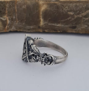 Master Mason Blue Lodge Ring - Handcrafted Sterling Silver Gothic Templar Cross - Bricks Masons