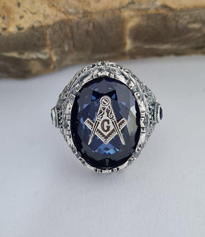Master Mason Blue Lodge Ring - Blue Sapphire - Bricks Masons