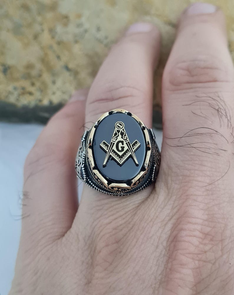 Master Mason Blue Lodge Ring - Sterling Silver Black Onyx - Bricks Masons