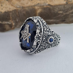 Master Mason Blue Lodge Ring - Blue Sapphire - Bricks Masons