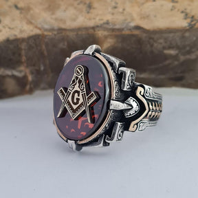 Master Mason Blue Lodge Ring - Handmade Sterling Silver Black Onyx - Bricks Masons