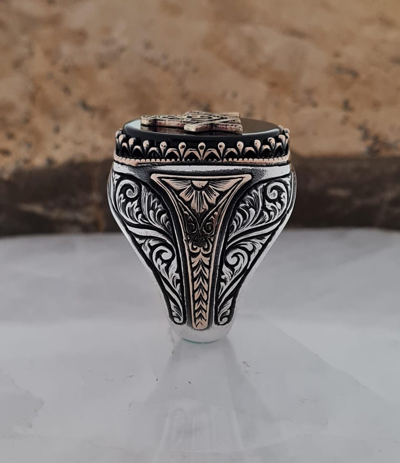 Master Mason Blue Lodge Ring - Handmade Sterling Silver Black Onyx - Bricks Masons