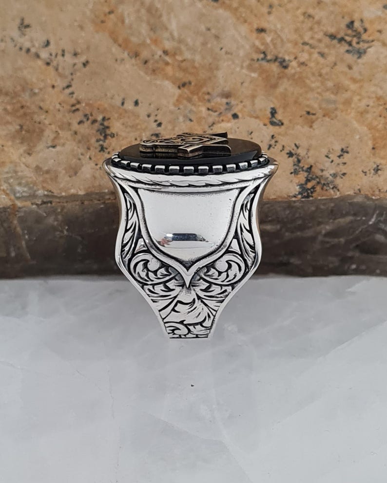 Master Mason Blue Lodge Ring - Handmade Sterling Silver Masonic Ring: Black Onyx - Bricks Masons