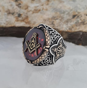 Master Mason Blue Lodge Ring - Sterling Silver Onyx - Bricks Masons