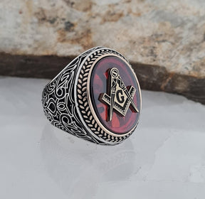 Master Mason Blue Lodge Ring - Handmade Sterling Silver Onyx - Bricks Masons