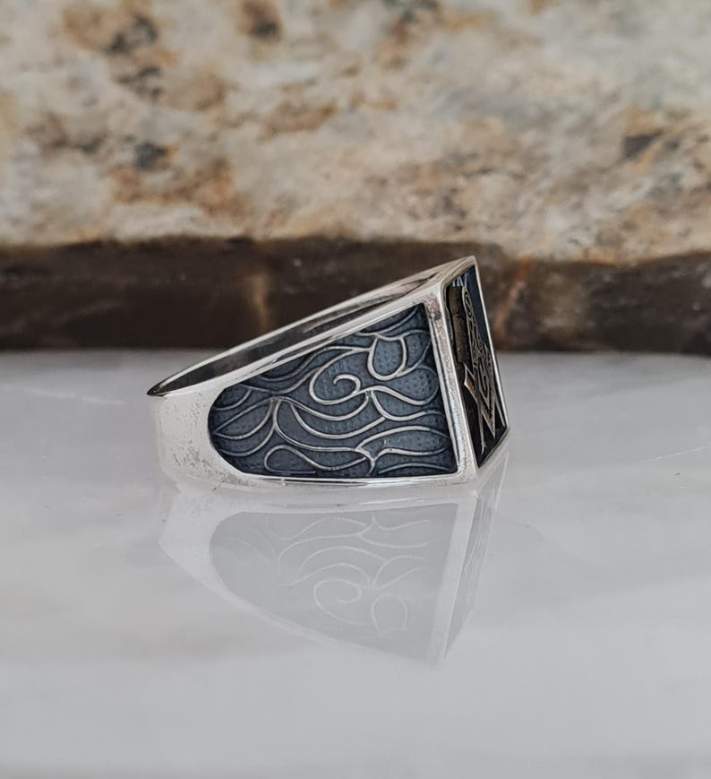 Master Mason Blue Lodge Ring - Handcrafted Sterling Silver - Bricks Masons