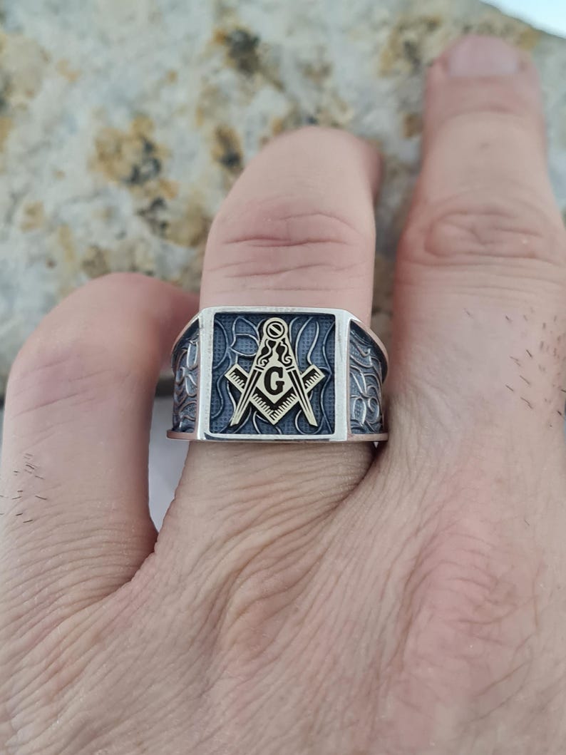 Master Mason Blue Lodge Ring - Handcrafted Sterling Silver - Bricks Masons