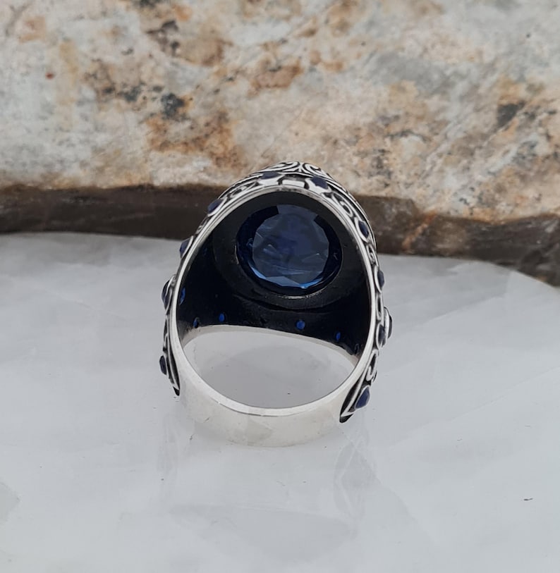 Master Mason Blue Lodge Ring - Blue Sapphire Freemason Compass Symbol - Bricks Masons