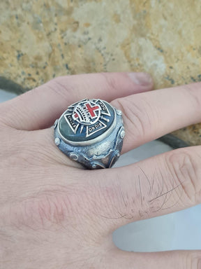 Sterling Silver Knights Templar Ring with Labradorite – In Hoc Signo Vinces Cross - Bricks Masons