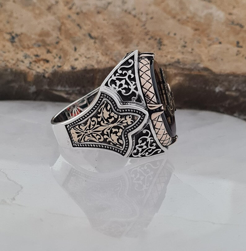 Master Mason Blue Lodge Ring - Handmade Sterling Silver Zircon - Bricks Masons