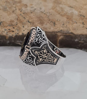 Master Mason Blue Lodge Ring - Handmade Sterling Silver Zircon - Bricks Masons