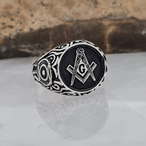 Master Mason Blue Lodge Ring - Handmade Sterling Silver & Black - Bricks Masons