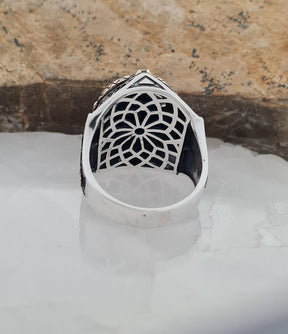 Master Mason Blue Lodge Ring - Handmade Sterling Silver Zircon Sapphire - Bricks Masons