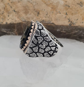 Handmade Sterling Silver Masonic Ring: Black Onyx Freemason Symbol - Bricks Masons