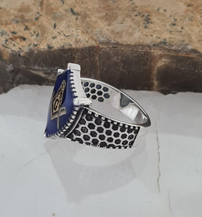 Master Mason Blue Lodge Ring - Handmade Sterling Silver - Bricks Masons
