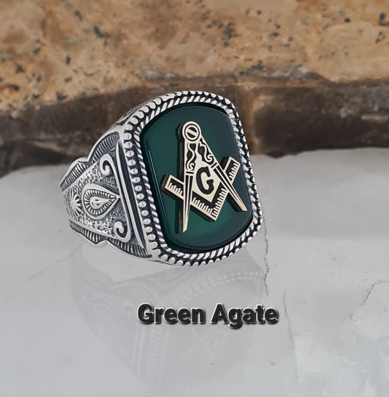 Master Mason Blue Lodge Ring - Handmade Sterling Silver Onyx - Bricks Masons