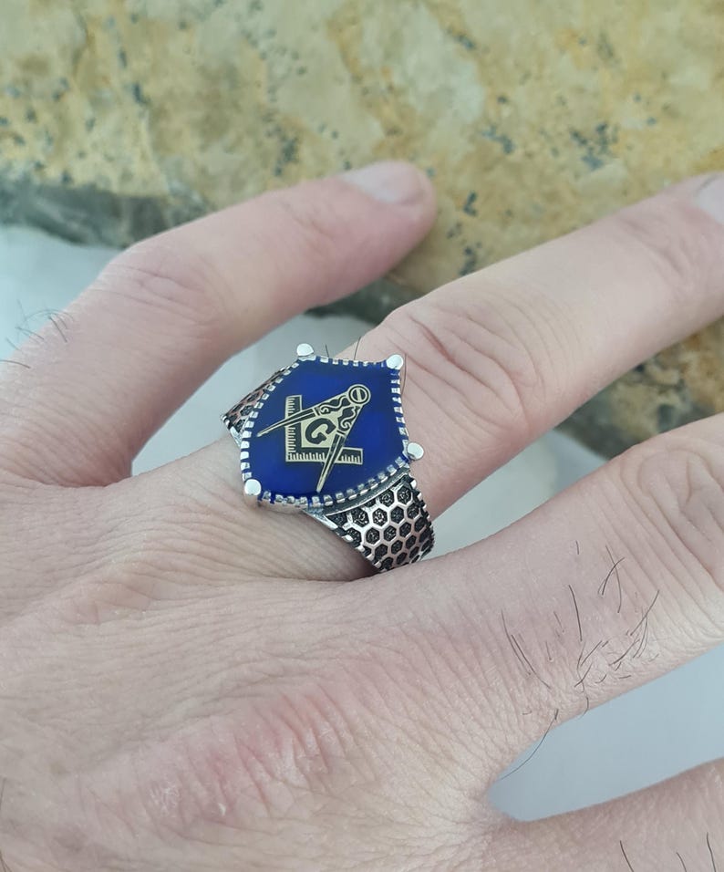 Master Mason Blue Lodge Ring - Handmade Sterling Silver - Bricks Masons