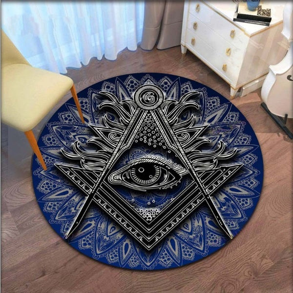 Master Mason Blue Lodge Rug - Square and compass G Room Round & Carpets - Bricks Masons