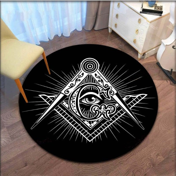 Master Mason Blue Lodge Rug - Square and compass G Room Round & Carpets - Bricks Masons