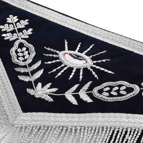 Junior Deacon Blue Lodge Officer Apron - Dark Blue With Silver Hand Embroidery Bullion - Bricks Masons