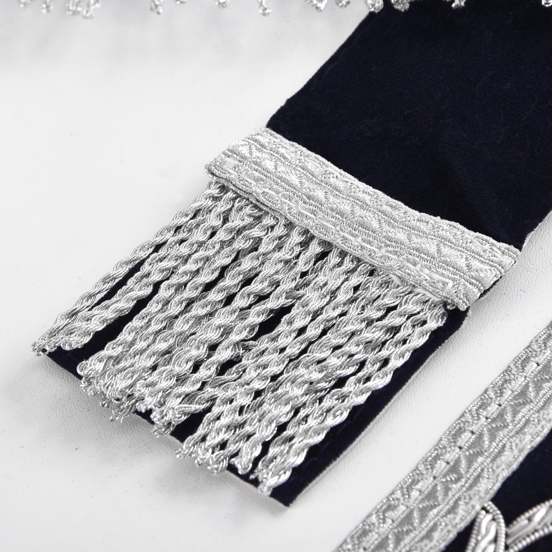 Junior Steward Blue Lodge Officer Apron - Dark Blue With Silver Hand Embroidery Bullion - Bricks Masons