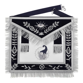 Junior Steward Blue Lodge Officer Apron - Dark Blue With Silver Hand Embroidery Bullion - Bricks Masons