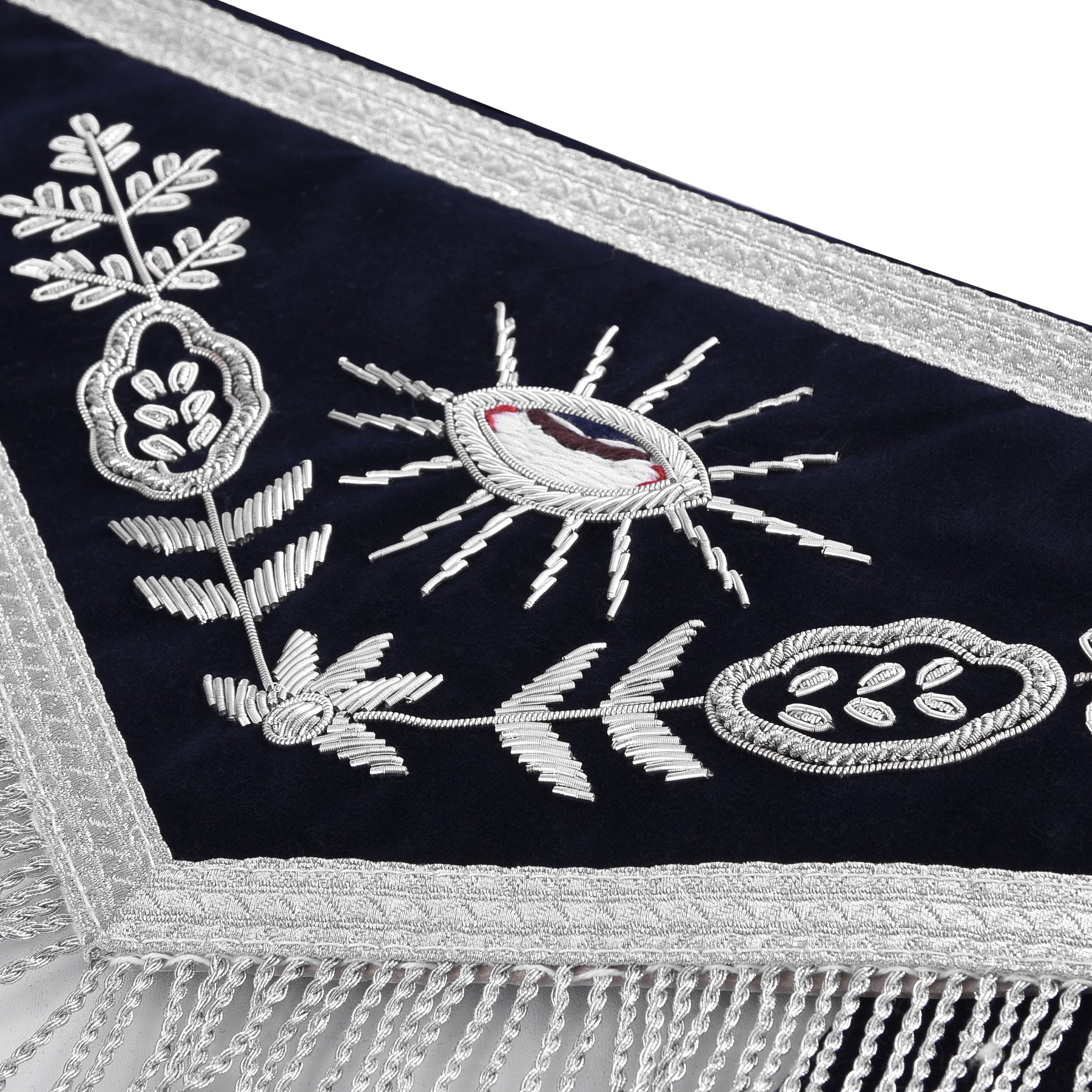 Junior Warden Blue Lodge Officer Apron - Dark Blue With Silver Hand Embroidery Bullion - Bricks Masons