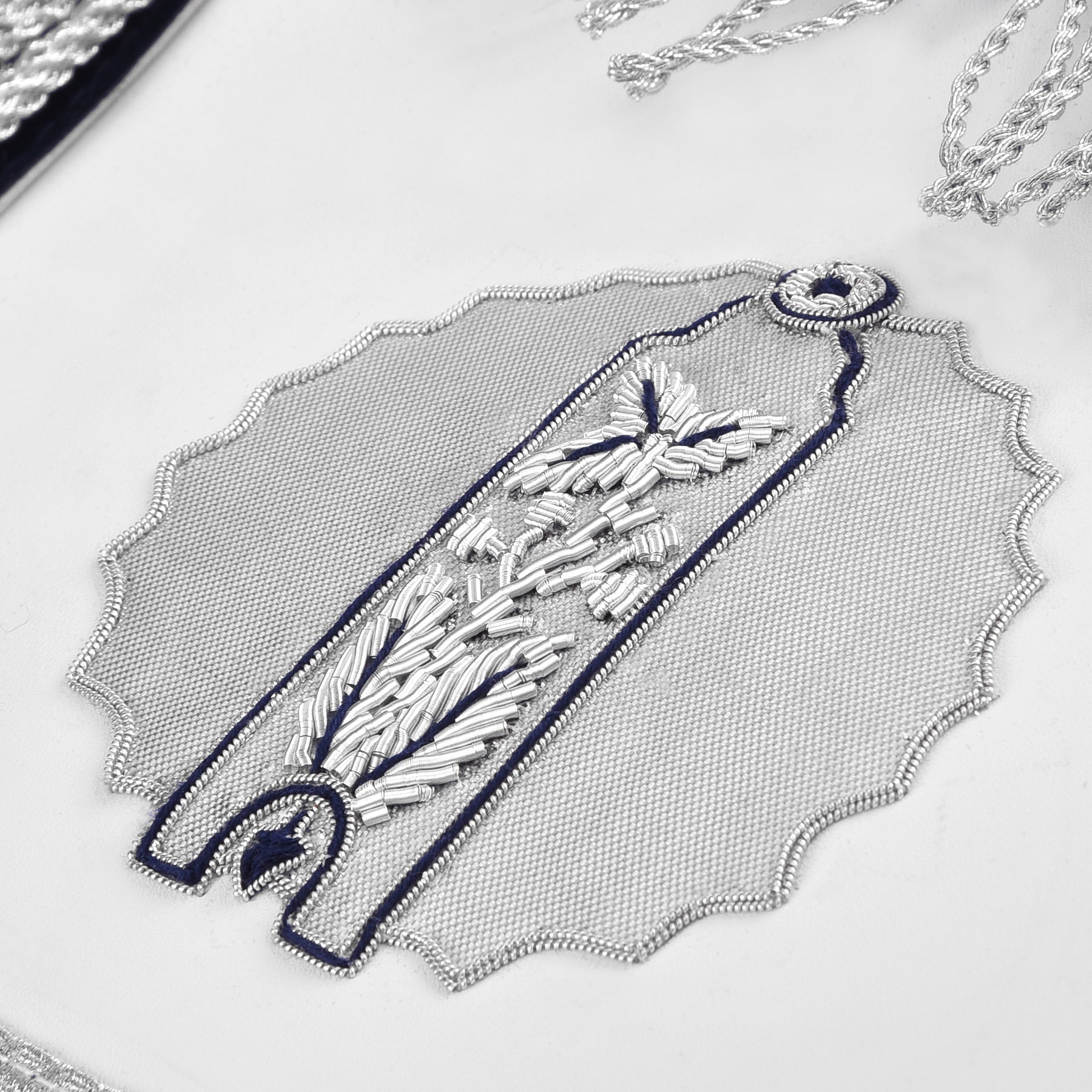 Junior Warden Blue Lodge Officer Apron - Dark Blue With Silver Hand Embroidery Bullion - Bricks Masons