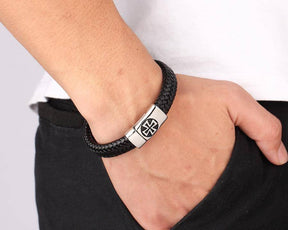 Knights Templar Bracelet - Cross Genuine Leather - Bricks Masons