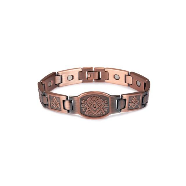 Knights Templar Bracelet - Square and Compass G/Cross Copper Magnetic - Bricks Masons