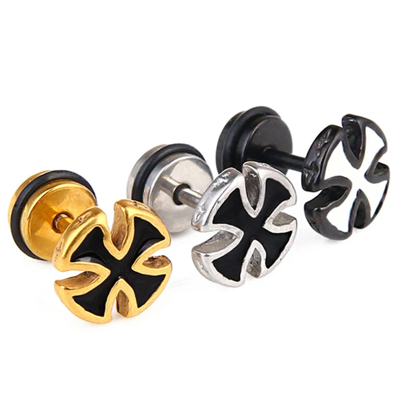 Knights Templar Earring - Stainless Steel Cross Various Colors - Bricks Masons