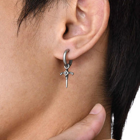 Knights Templar Earring - Stainless Steel With Black Stone - Bricks Masons