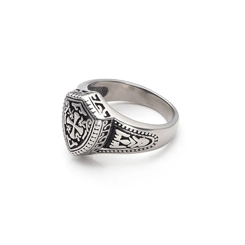 Knights Templar Commandery Ring - 316L Stainless Steel Warrior Cross Shield - Bricks Masons
