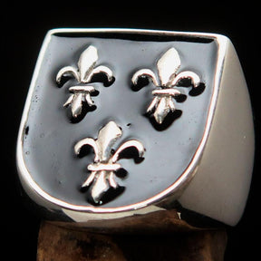 Knights Templar Ring - Black Fleur De Lis Sterling Silver