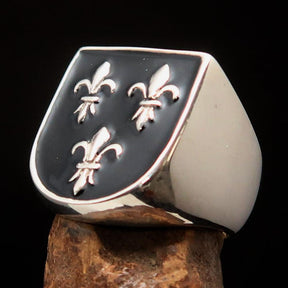 Knights Templar Ring - Black Fleur De Lis Sterling Silver