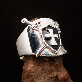 Knights Templar Ring - Black Shield Cross Sterling Silver