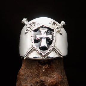Knights Templar Ring - Black Shield Cross Sterling Silver