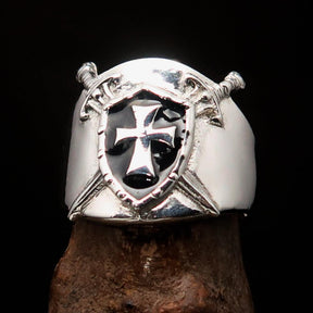 Knights Templar Ring - Black Shield Cross Sterling Silver