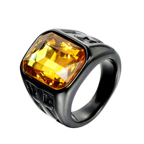 Knights Templar Commandery Ring - Black With Various Gemstones Stainless Steel Ring - Bricks Masons