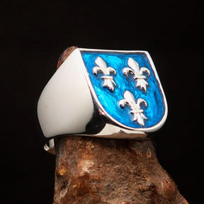 Knights Templar Ring - Blue Fleur De Lis Cross Sterling