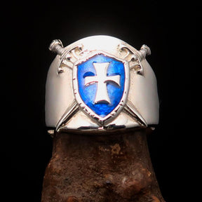 Knights Templar Ring - Blue Shield Cross Sterling Silver
