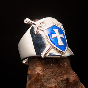 Knights Templar Ring - Blue Shield Cross Sterling Silver