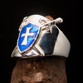 Knights Templar Ring - Blue Shield Cross Sterling Silver